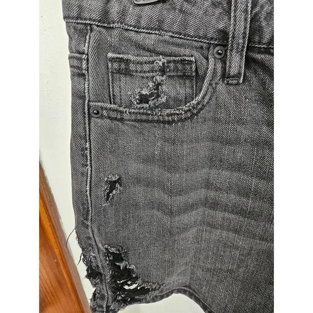 Hidden Black/Gray Distressed High Waisted Jean Shorts Women Sz Medium Button Up - Picture 4 of 7